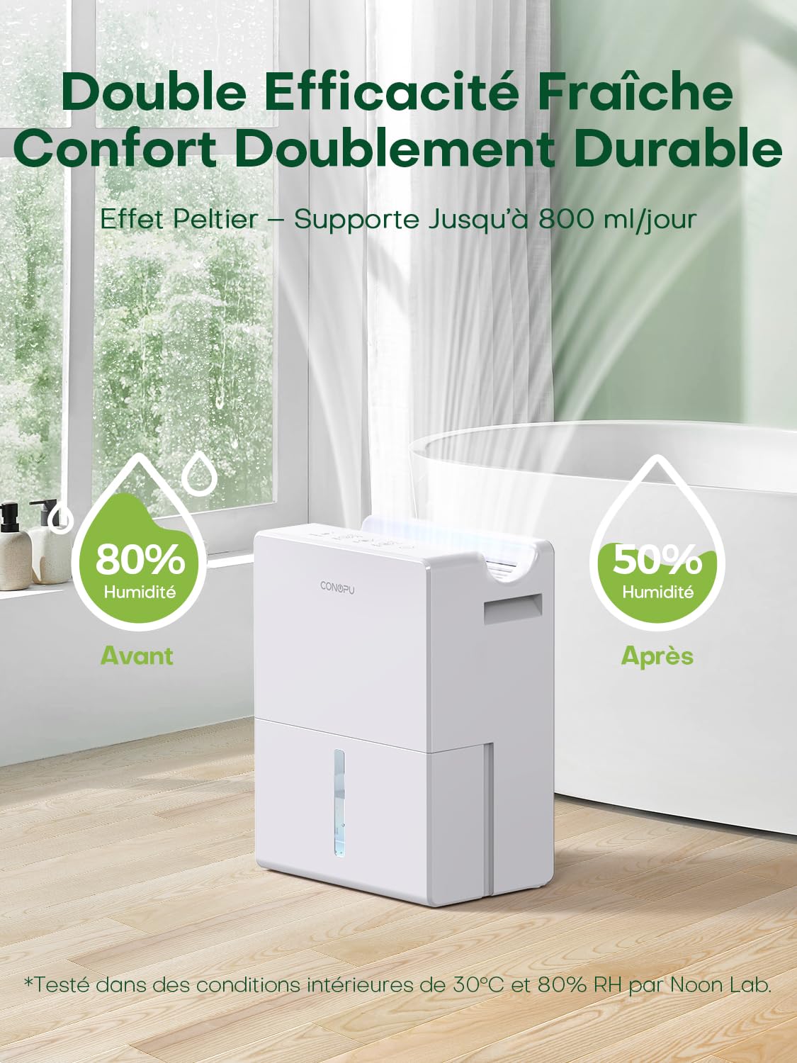 Déshumidificateur D'air 2700 Ml - Pour Pièces Jusqu'à 20 M² - Double Semi-conducteur - Mode Séchage Et Sommeil (30 DB)