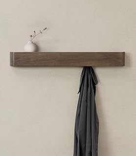 Kazai. Wandgarderobe 'Toke' | Moderne Design-Garderobe mit verdeckten Wandhaken | Garderobenpaneel aus Massivem Echtholz-Furnier | Eiche, dunkel
