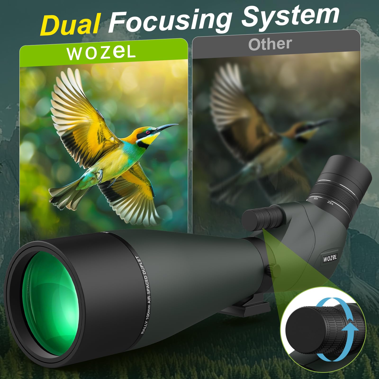 WOZEL Lunette d'observation HD 25–75 x 100 mm – Prisme BAK4 coudé à 45 degrés haute définition étanche pour observation des oiseaux, tir sur cible, chasse, observation de la faune sauvage avec sac de