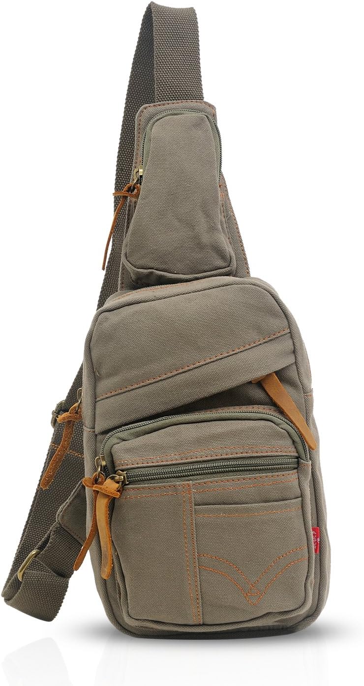 Sling Bag Shoulder Bag School Travel Messenger Chest Bag Backpacks Chest Bag Men Women Canvas, Green Army, L, Leisure Backpack