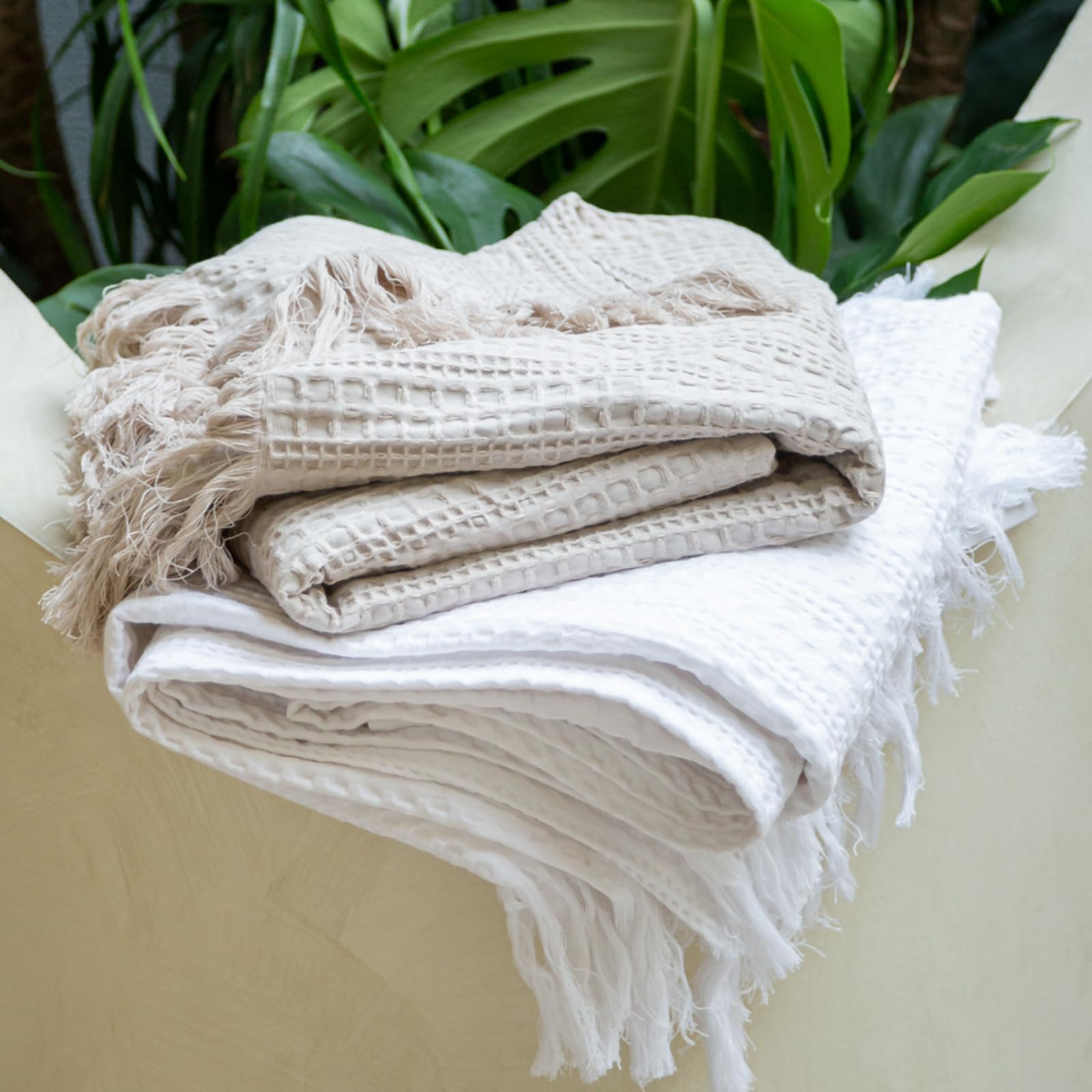 Amazon.com: 100% Cotton Waffle Queen Blanket with Fringe 90