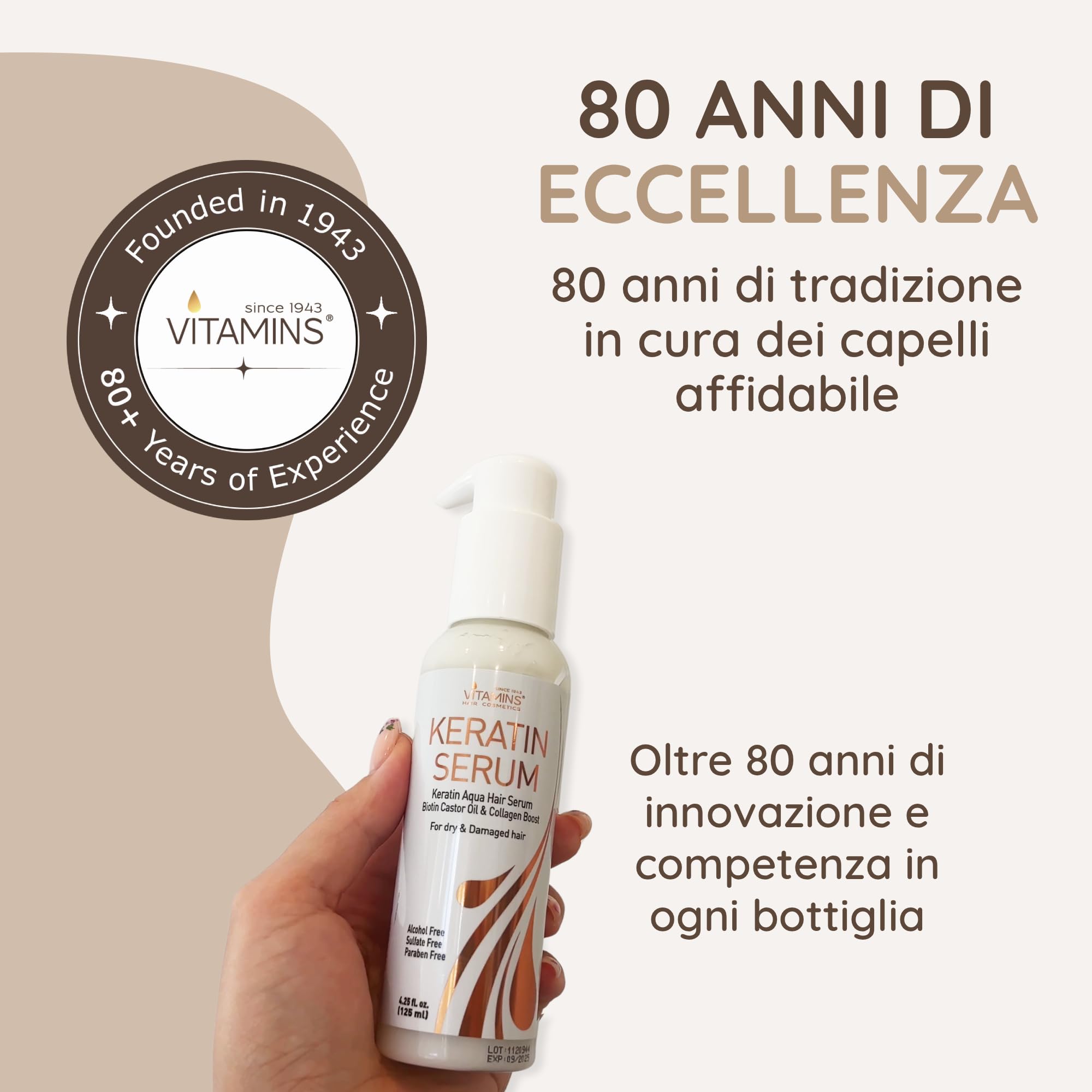 Vitamins Siero per Capelli alla Cheratina - Trattamento Idratante Anti-Crespo al Collagene con Biotina per Capelli Secchi, Crespi, Danneggiati Ondulati o Lisci