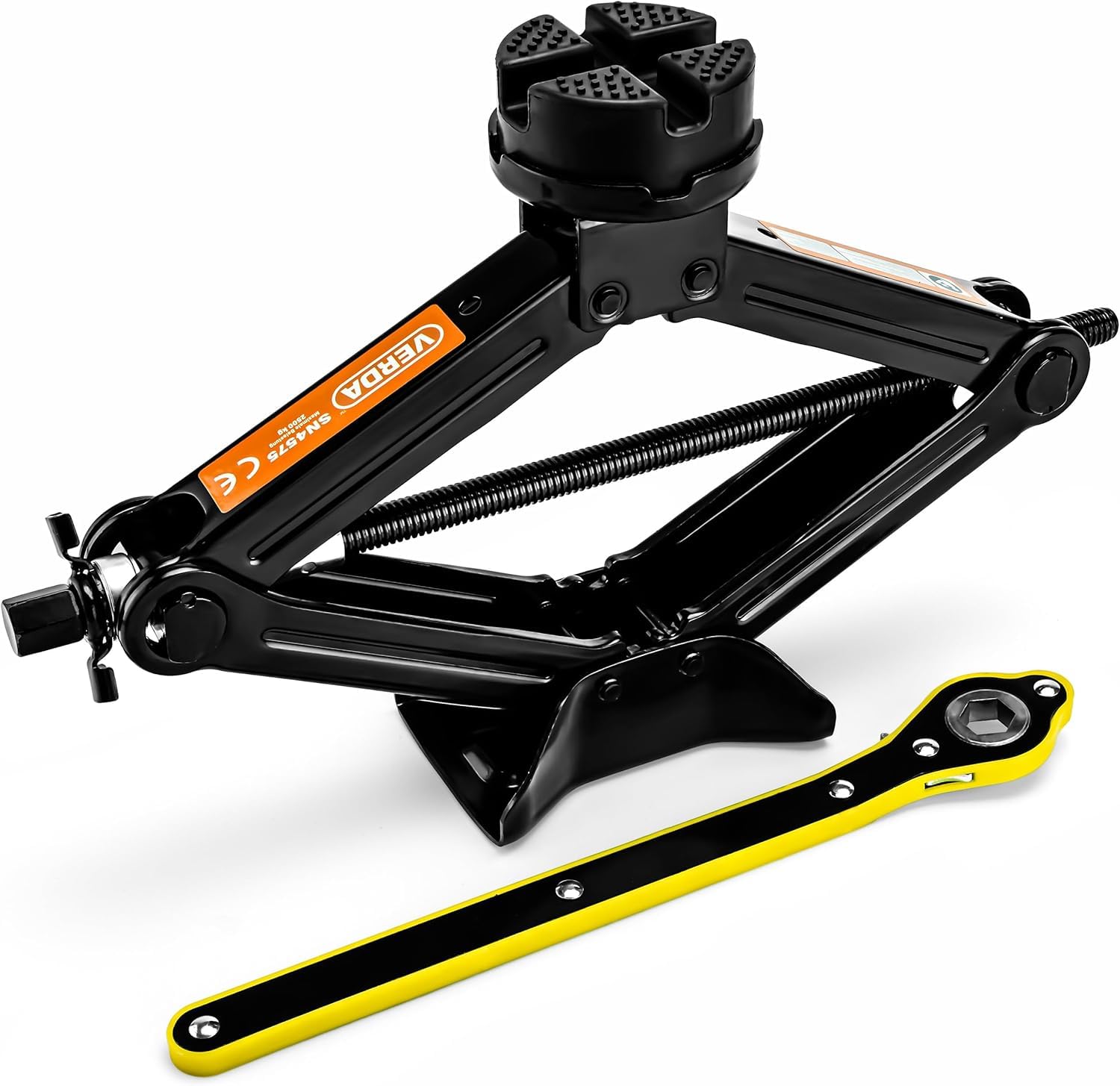 VERDA Cric a pantografo 2,5 T (2500 kg), 110-420 mm, 2x gomma, cric con chiave per dadi ruota, chiave a cricchetto, piastra in acciaio allargata, borsa, Car Jack Auto SUV MPV
