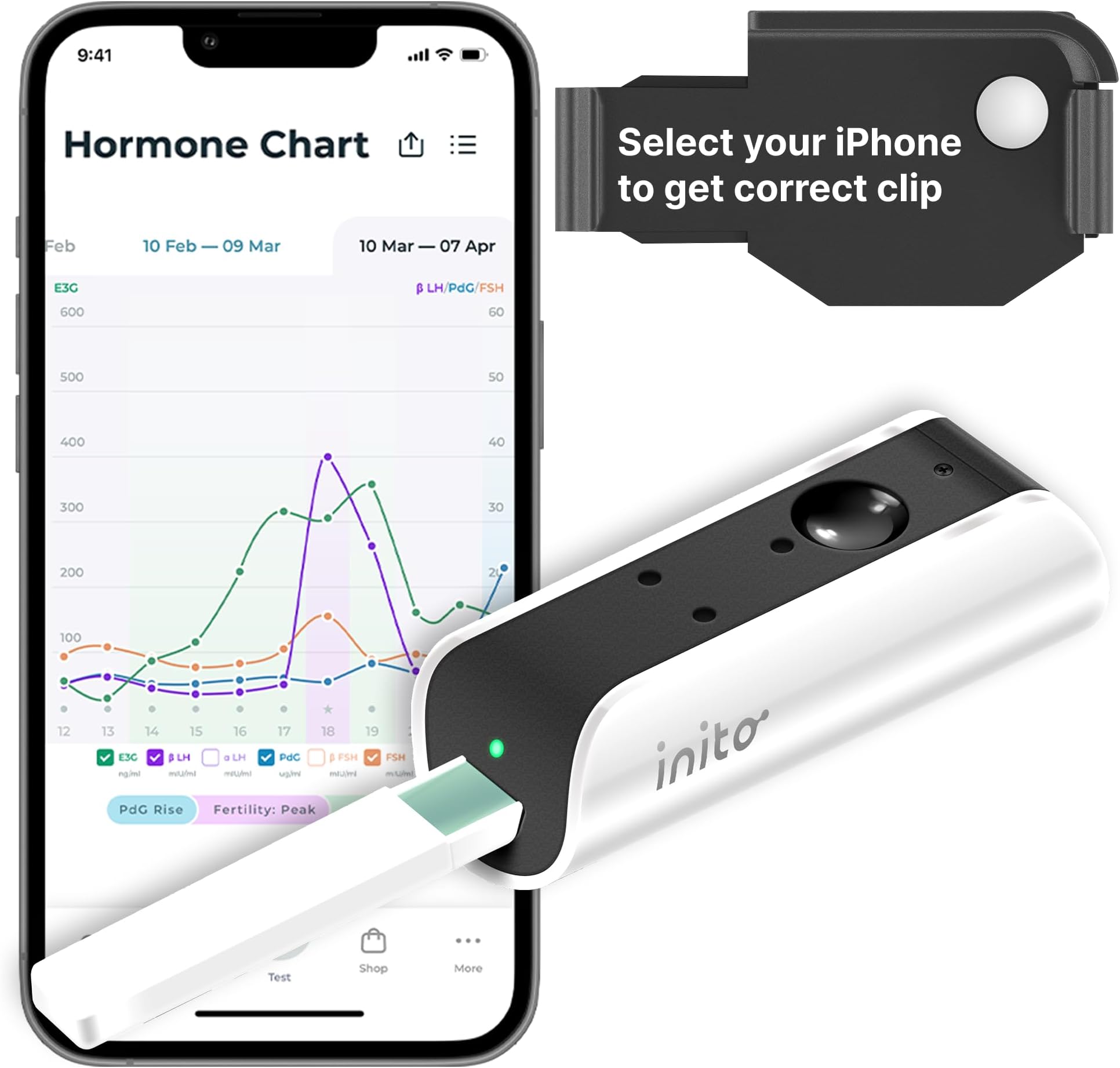 - Inito Fertility Monitor & Hormone Tracker for Women | Estrogen, LH, PdG (urine metabolite of progesterone), FSH | Track and Confirm Ovulation | Includes 15 Strips (Compatible with iPhone Xs/11 ProMax)