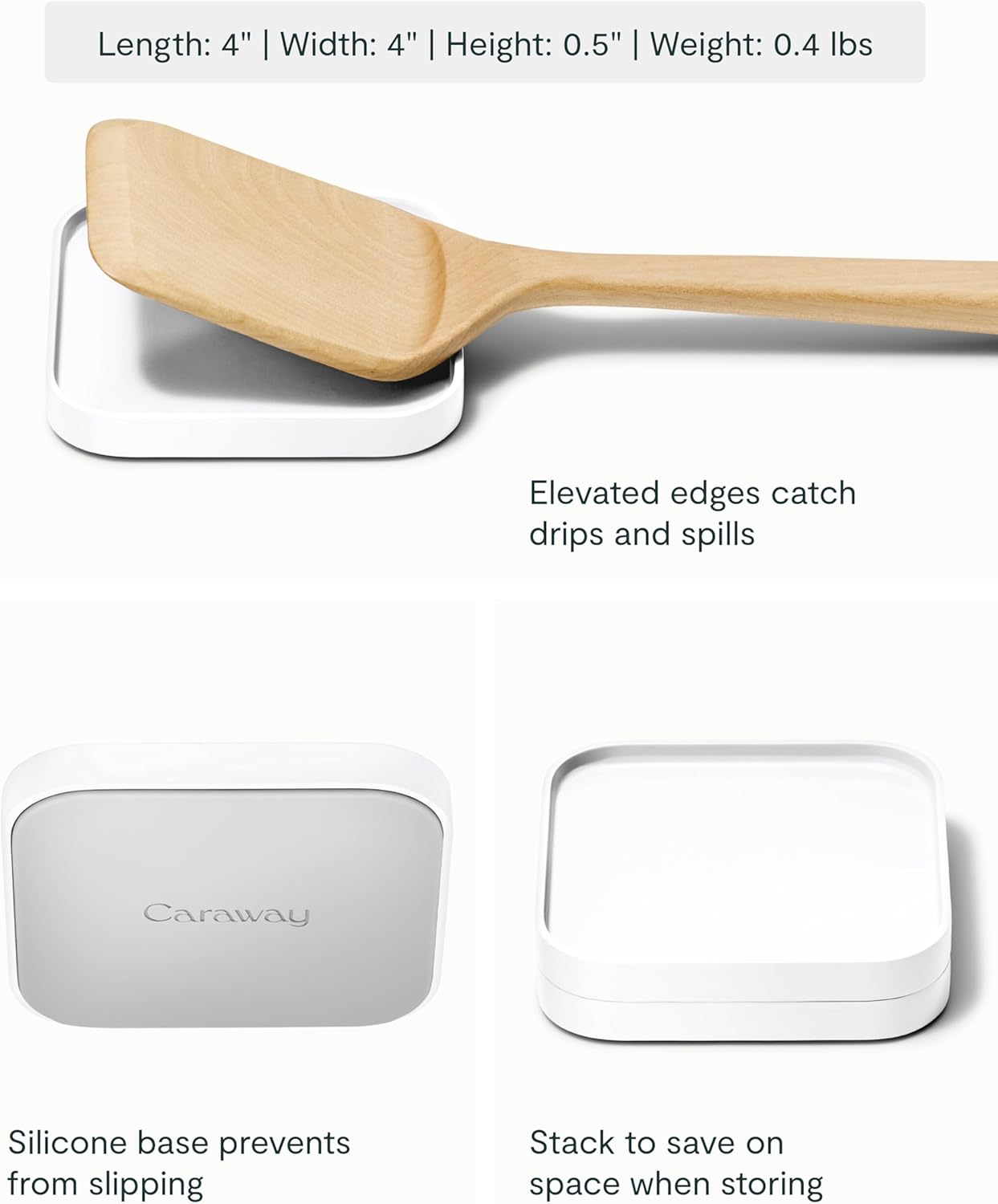 Caraway Spoon Rest Set of 2 - Stackable Spoon Holder for Kitchen Counter - Drip Catching, Heat-Resistant Design - Non-Slip Base - White