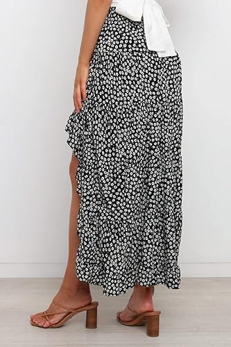 Miniatura 4 de BTFBM - Vestido largo bohemio para mujer, con estampado floral, cintura elástica, volantes y dobladillo asimétrico, falda larga para la playa