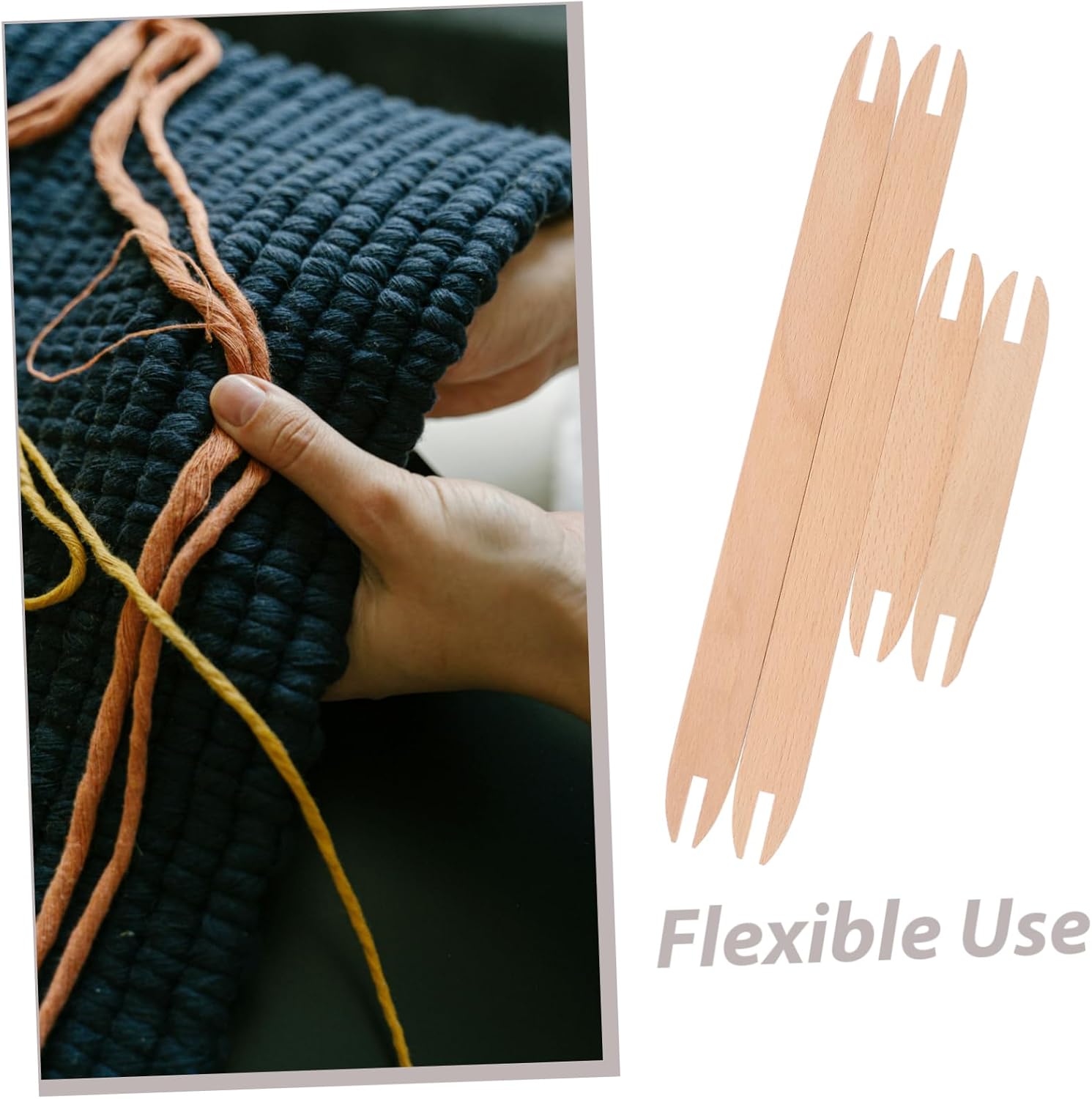 2sets Wooden Shuttle Knitting Tools DIY Weaving Accessories for Sweaters Scarves and Tapestry Crafting Included 4pcs*2