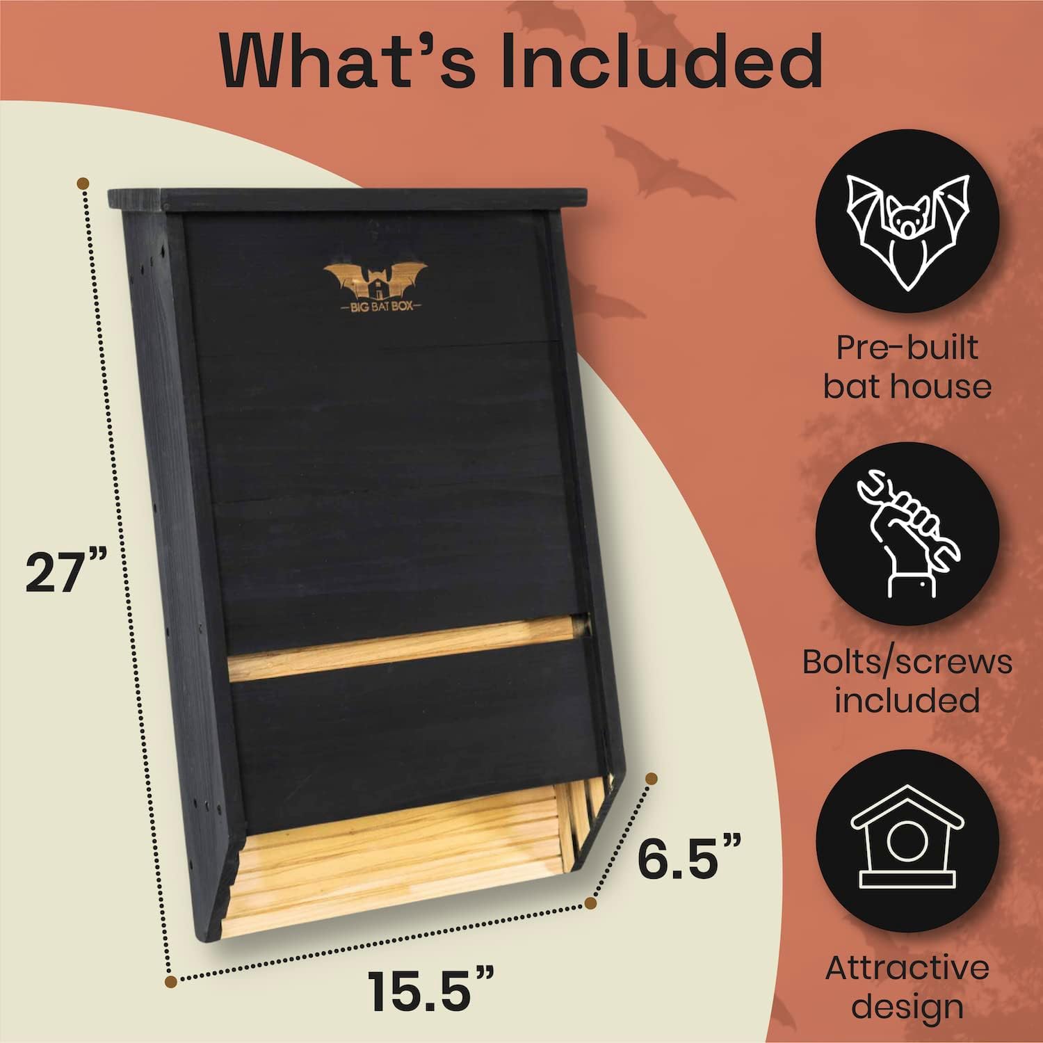 WildYard Bat Houses for Outdoors - Black 3 Chamber Model - Pole, Wall & Tree Mount Bat Roosting Box & House Kit for Backyard