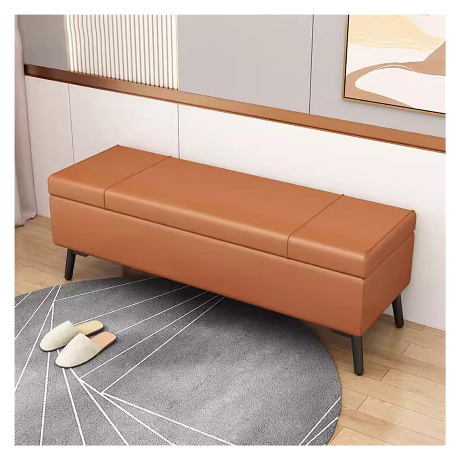 Elegante banco otomano de cuero para entrada y dormitorio, reposapiés tapizado y asiento, solución de almacenamiento perfecta, 80 cm de longitud, diseño moderno para decoración del hogar