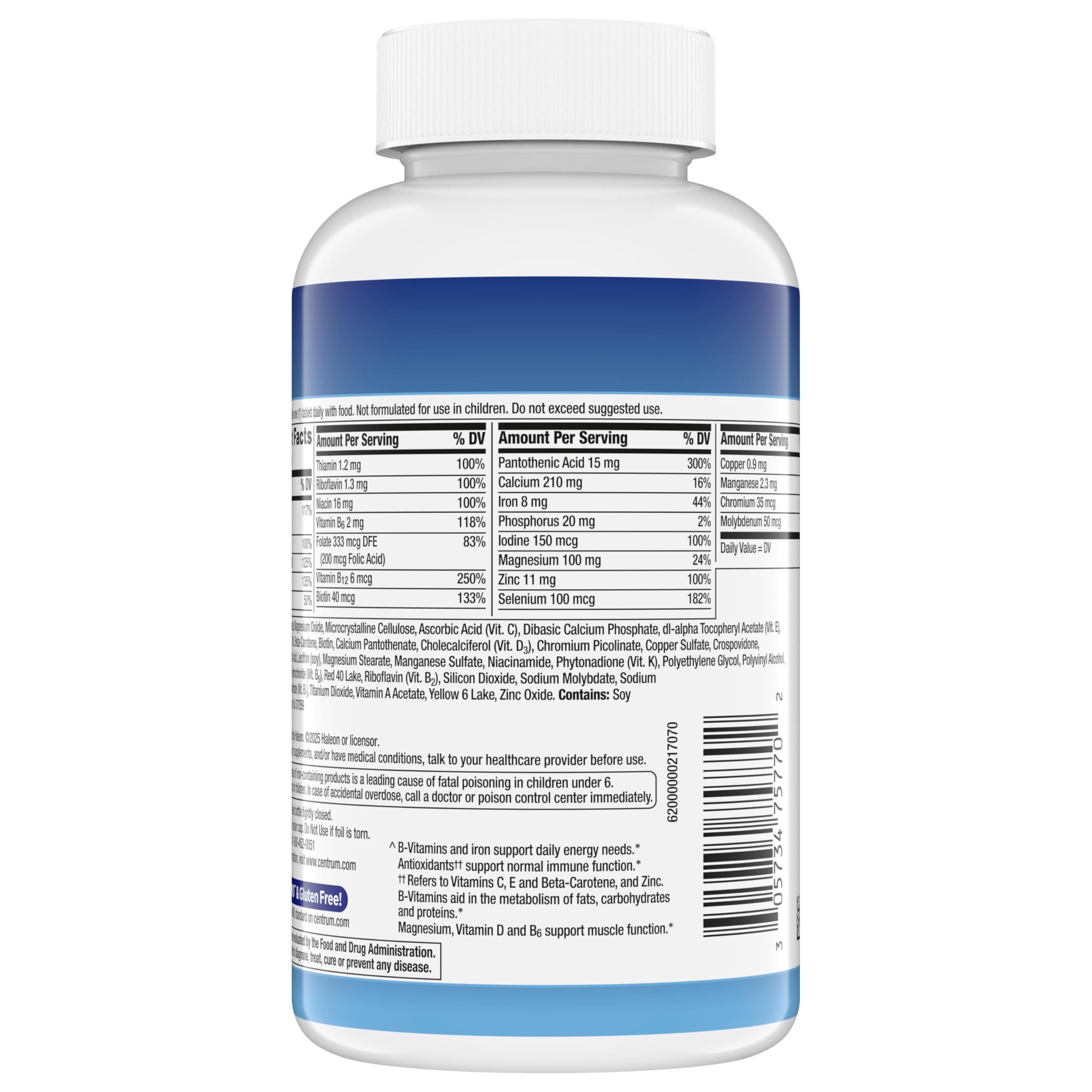 Centrum Multivitamin for Men, Multivitamin/Multimineral Supplement with Vitamin D3, B Vitamins and Antioxidants, Gluten Free, Non-GMO Ingredients -Tablet 200 Count — Amazon image 14