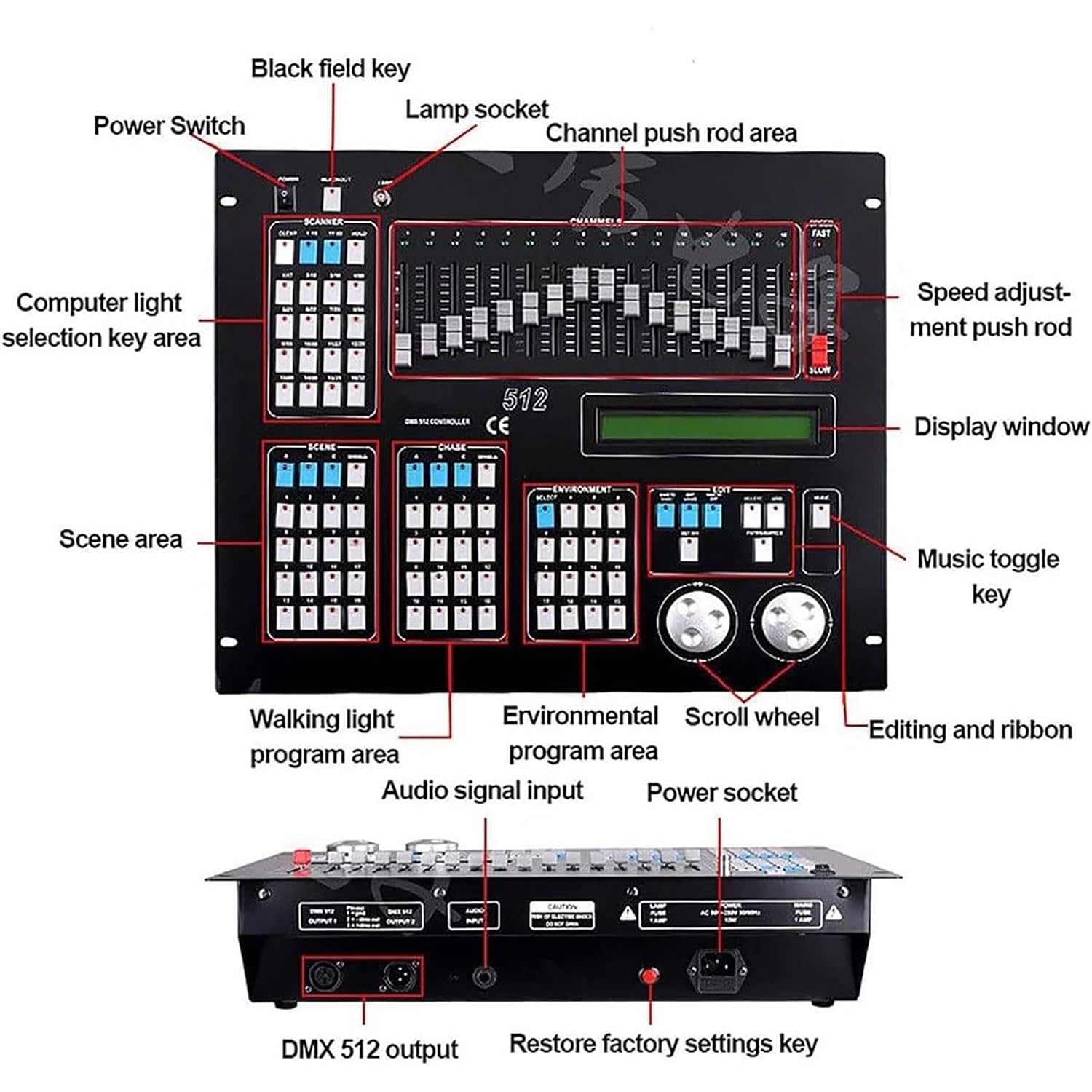 Controlador De DJ DMX 512, Mezclador Profesional para Control De Iluminación De Escenarios, Pantalla Digital Led, 16 Canales, para Fiestas, Eventos, Karaokes Y Bares.