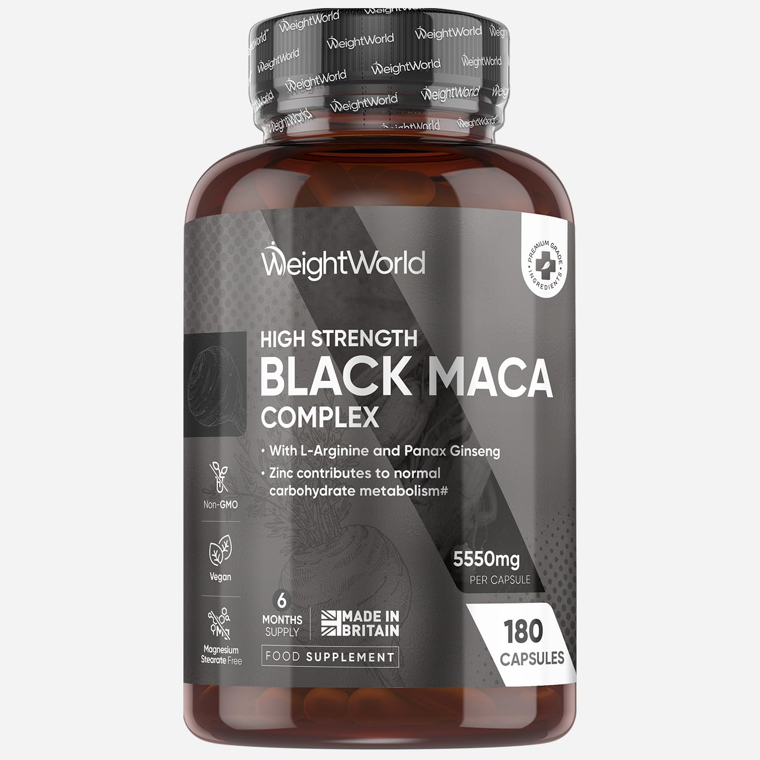 Maca Root Capsules 5550mg – 180 Capsules – 6 Months Supply – Black & Yellow Maca with L-Arginine & Panax Ginseng – Zinc Contributes to Normal Fertility & Reproduction (EFSA) – for Men & Women