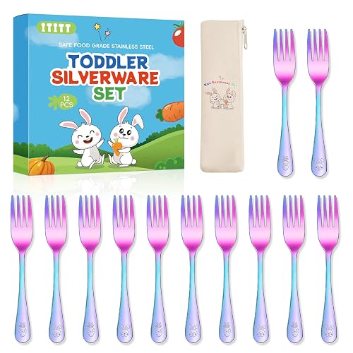 12 Pieces Stainless Steel Rainbow Toddler Forks Set Kids Forks