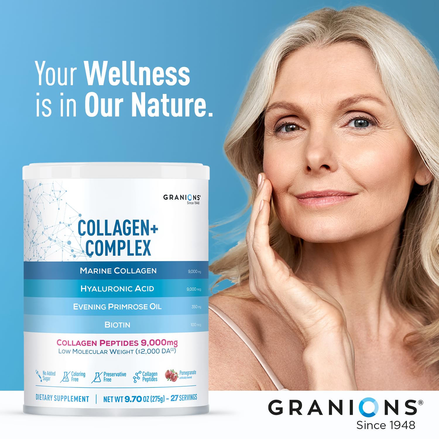Marine Collagen Powder Supplement - Type I Hydrolyzed Marine Collagen Peptides, Protein, Biotin, Hyaluronic Acid, Vitamin C, Vital Antioxidants - Skin Supplements for Women - Pomegranate, 9.7oz — Amazon image 9