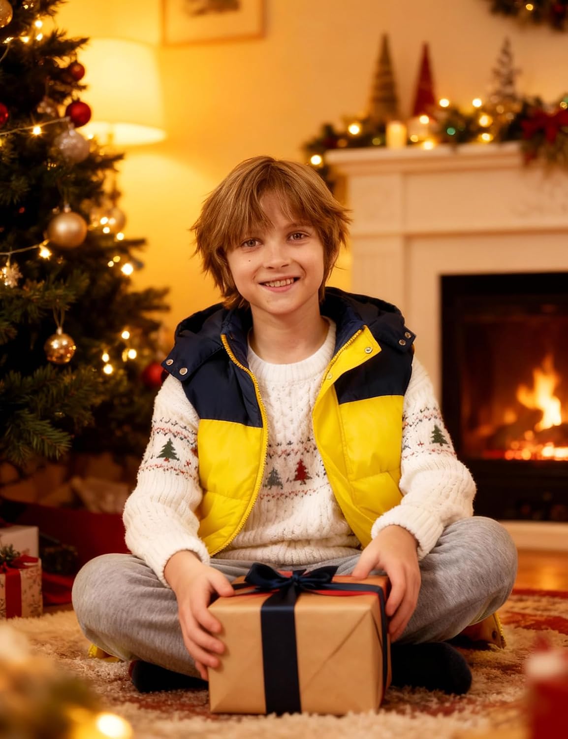 Wyeysyt Boys Warm Puffer Vest Fleece Lined Hooded Quilted Vest Kids Winter Waistcoat Outerwear