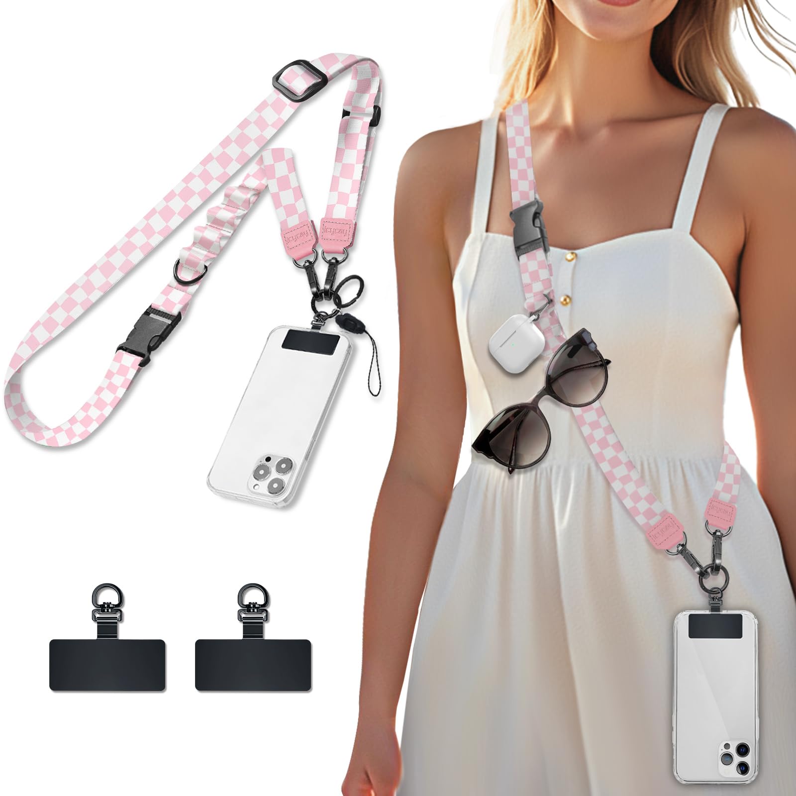 Icycay Phone Lanyard Crossbody Strap Adjustable Teacher Women Checkered