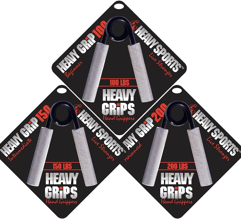Heavy Grips Hand Grippers - Set of 3 Non-Slip - 100lbs, 150lbs, 200lbs - Effectively Train Your Hand Grip Strength - Targeted Forearm, Wrist and Hand Exercises - Advanced Hand Grip Strengthener