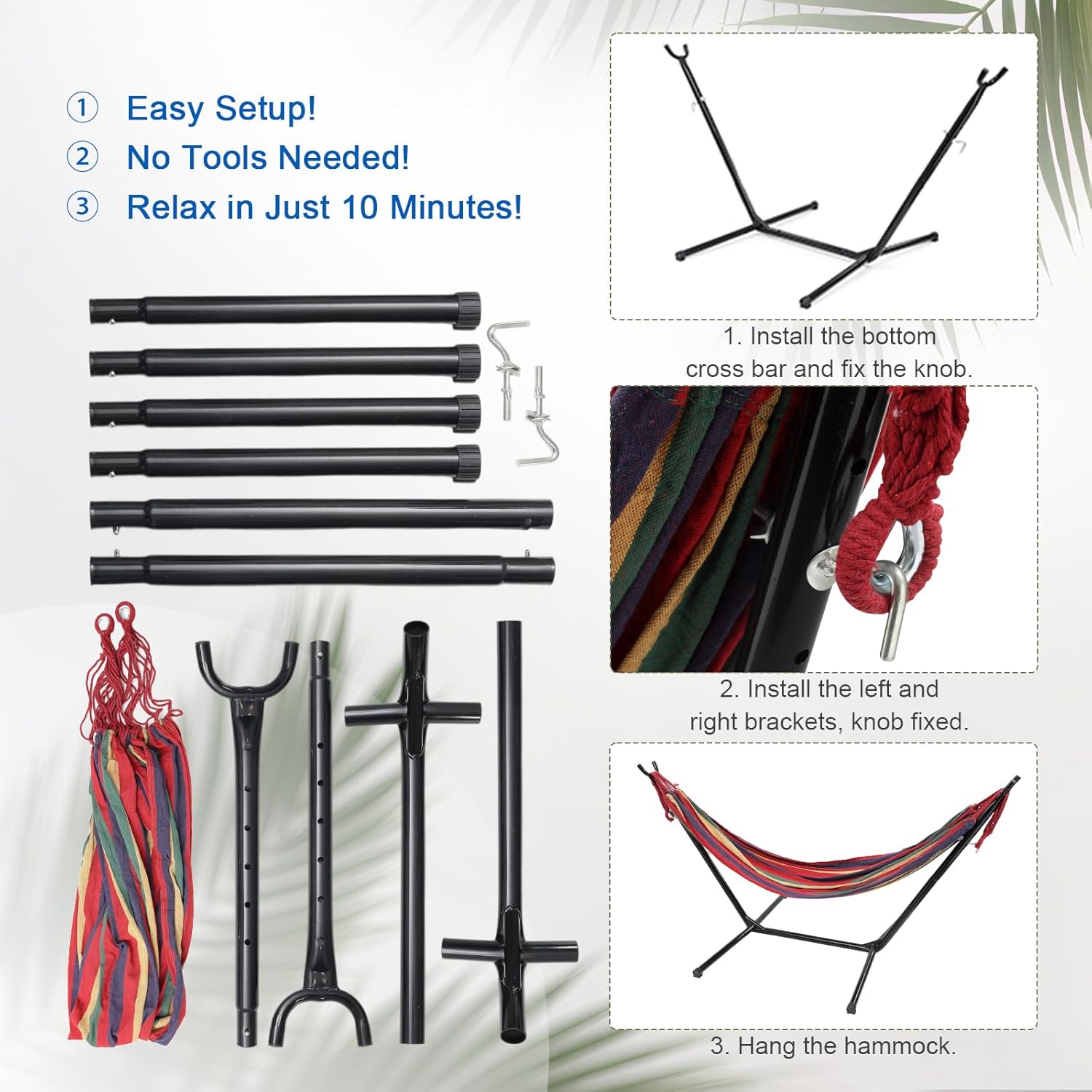 Hammock with Stand for Outside Indoor Heavy Duty Metal Hammock Holds 600lbs Portable Camping Hammock with Carrying Bag for Patio Beach Backyard