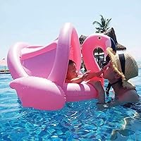 Vista 9 de Flotador de natación para bebé con toldo inflable para exteriores, anillo de natación para exteriores, flamenco rosa, niños pequeños de 6 meses a 48