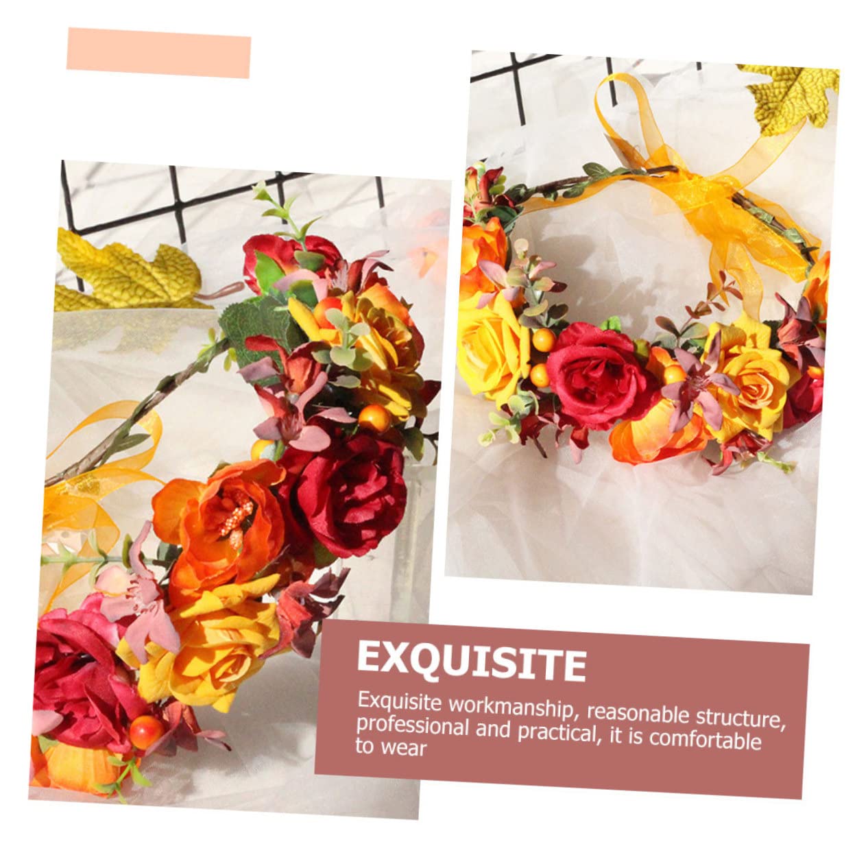 FRCOLOR 3 Pz per con fiore di simulazione garbo grazia floreale di rosa veli per spose cerchietti bambina foglia verde fasce per ragazze struttura copricapo ghirlanda