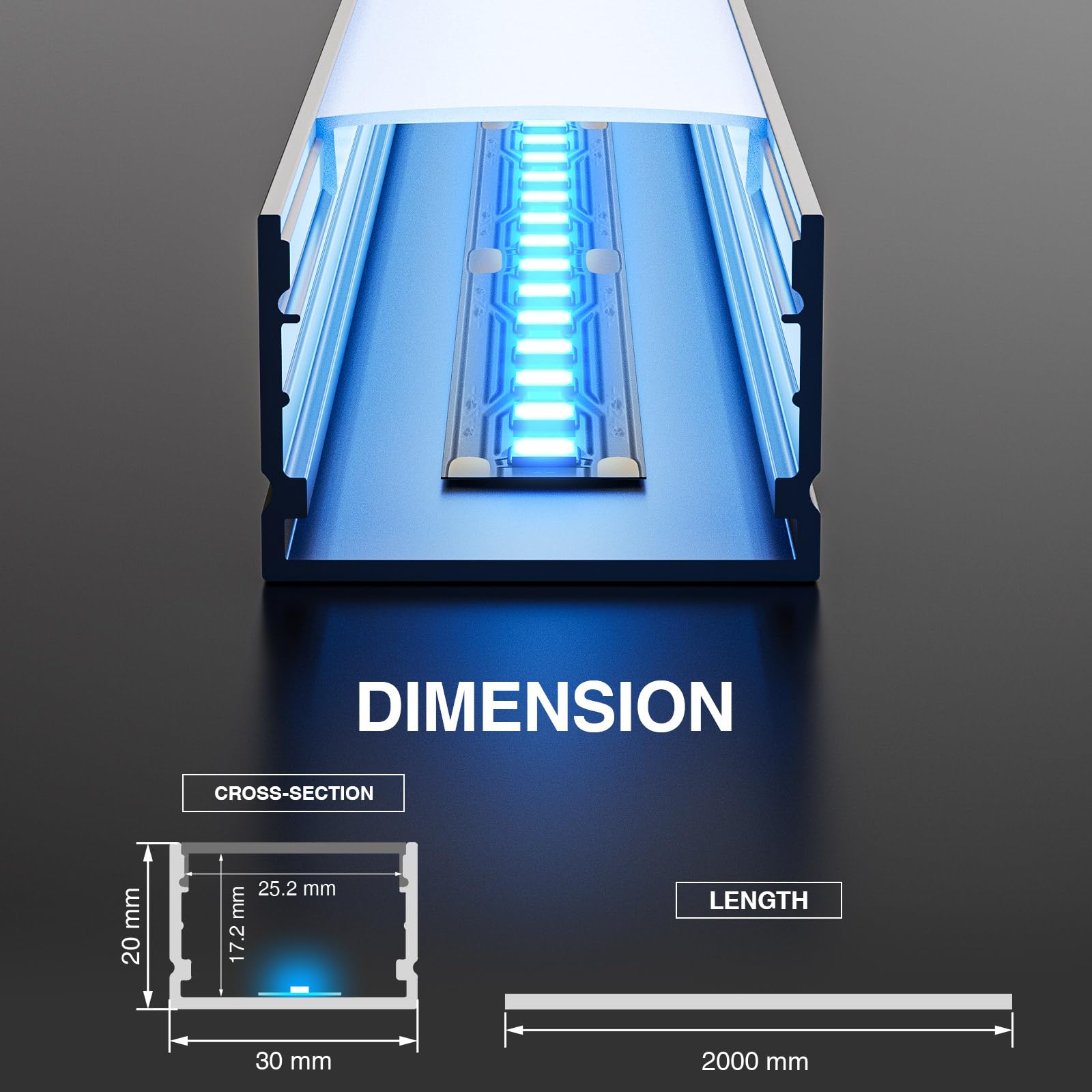 HOOLED Profilo Alluminio per Strisce led 2m x 5pz (10m), Dimensioni 30mm x 20,5mm, adatto per strisce luminose di diversi produttori, larghezza massima 25.2mm