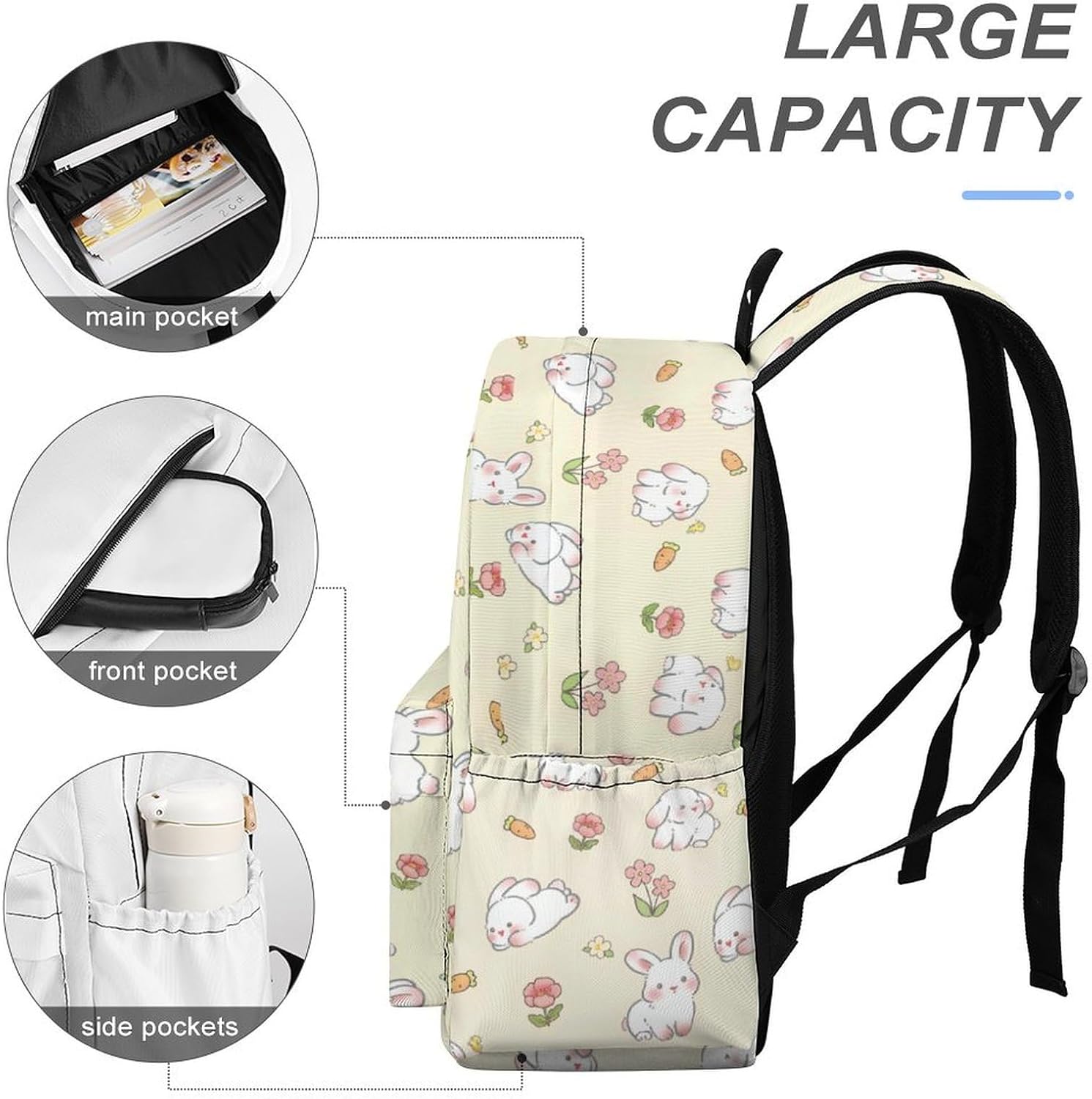 Bunny Backpack Toddler Backpacks 16.5 Inch Oxford Cloth Backpack School Cartoon Backpack for Kids, Girls Cute School Bag