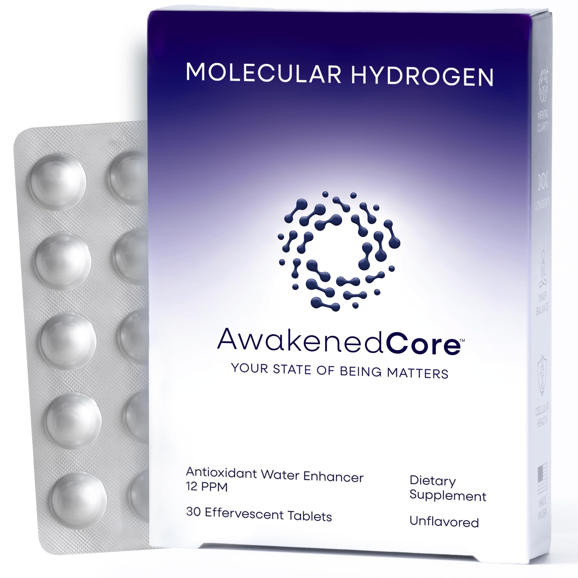 Hydrogen Water Tablets - Molecular H2 Magnesium 12 PPM Supplement Tabs for Drinking Water - Supports Energy, Recovery & Cognitive Function for Antioxidant Cellular Health (30 Count, Unflavored) Unflavored 1 Count (Pack of 30)