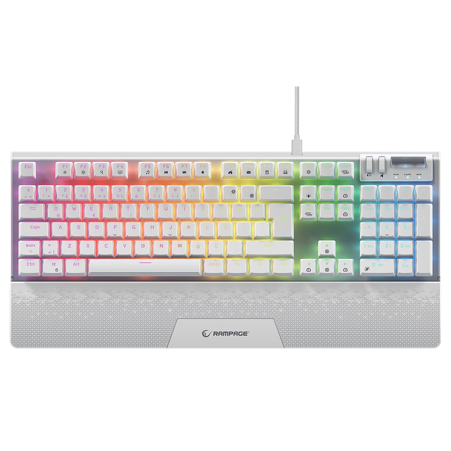 Rampage Carbon Beyaz RGB Q Gaming Oyuncu Klavye Bilek Destekli Red Switch