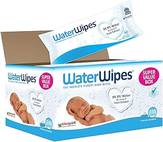 Lingettes bébé pour peaux sensibles WaterWipes, 9 Paquets de 60 (540 Lingettes)