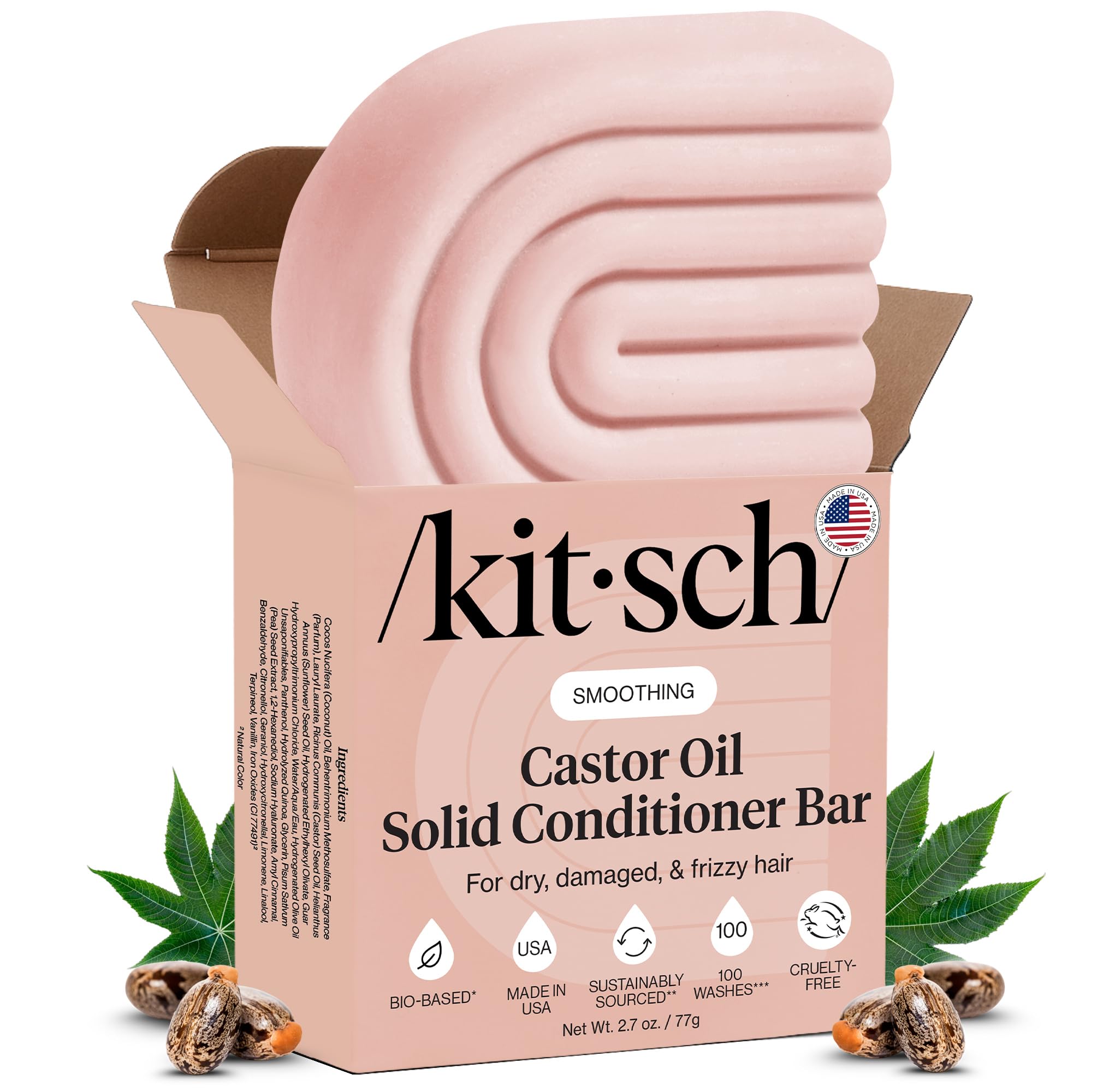 Kitsch Castor Oil Conditioner Bar Soap - Hydrating & Moisturizing Hair Care - Organic Castor Oil Conditioner for Hair Growth & Scalp Nourishment - Silicone & Paraben-Free, Vegan, Made in USA - 2.7oz