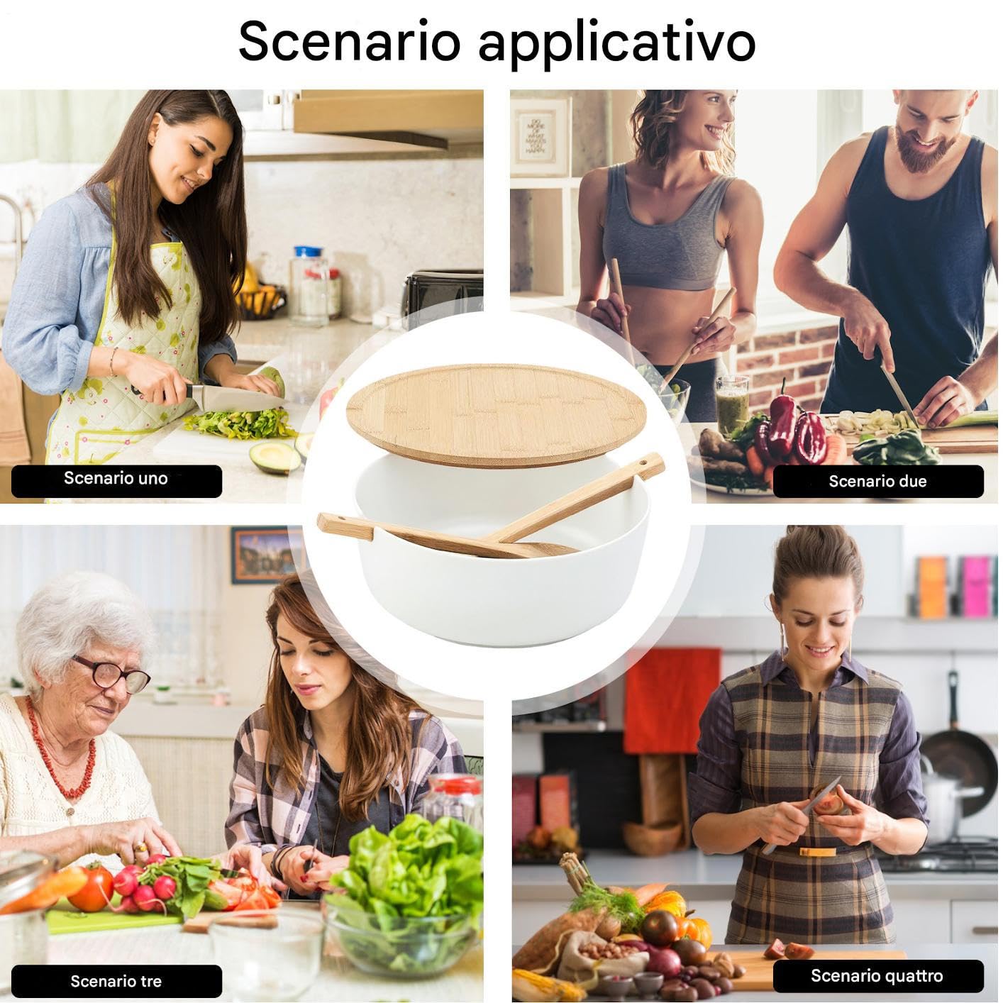 Ensaladera Ensaladeras De Madera Vajilla Cuchara Tenedor | Ensaladera Con Tapa Contenedores Alimentos Snacks Pasta Cereales Fideos Preparación Comidas Almuerzo Cena Camping Hogar