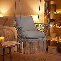 Vista 8 de MoNiBloom Silla colgante de macramé, estilo bohemio, con cuerda de algodón, con borlas, máximo 350 libras para dormitorio, sala de estar, porche