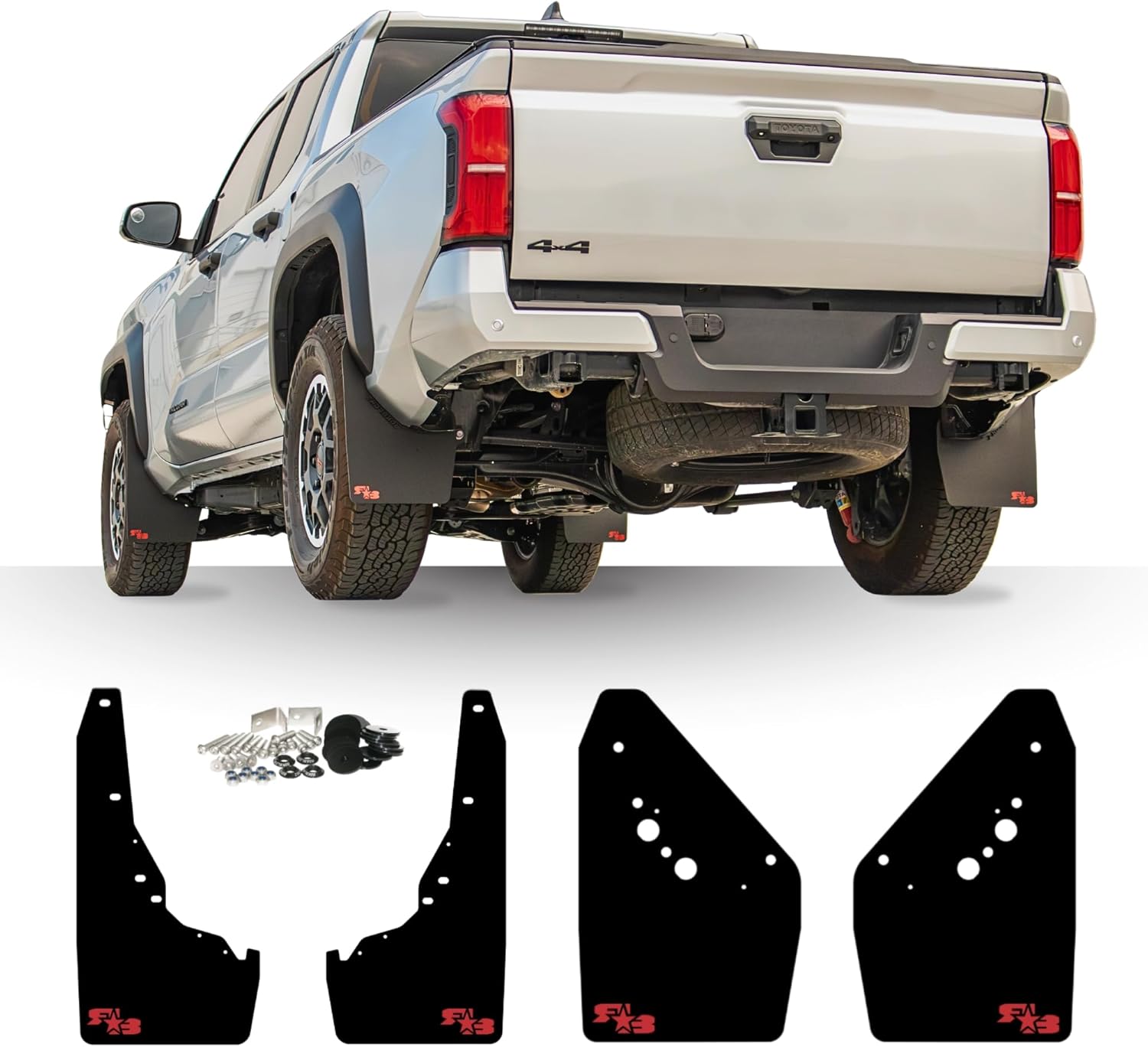 RokBlokz Mud Flaps for 2024+ Toyota Tacoma - Set of 4 for Front and Rear - Multiple Colors Available - Includes Mounting Hardware and Detailed Installation Instructions (Black with Black Logo)