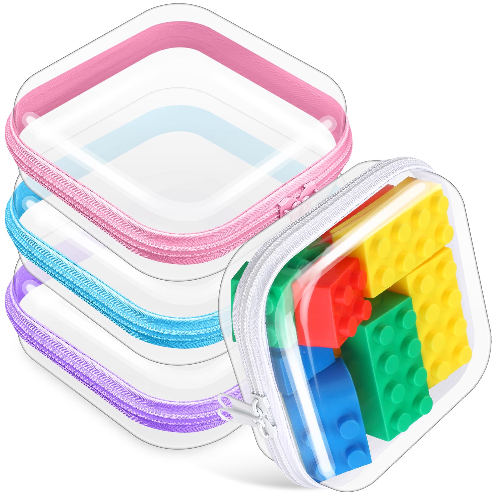 Hoolerry 4 Pcs Hard Clear Zipper Case, Clear, 5 x 5 x 2 in, Soft