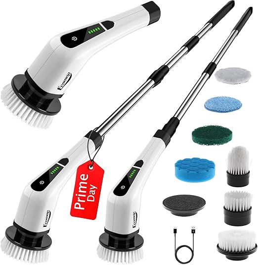 2025 Upgraded Electric Spin Scrubber – Cordless Cleaning Brush with 400 RPM Dual-Speed, IPX5 Waterproof, 90-Minute Runtime, 8 Brush Heads, and Extension Handle for Powerful Cleaning