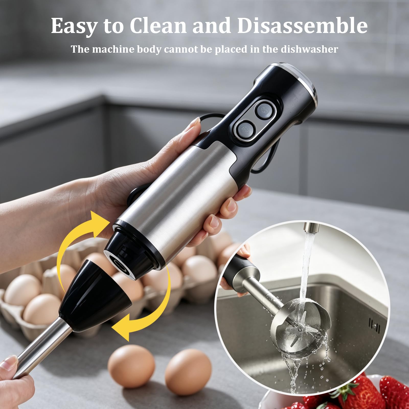 Frullatore a immersione 4 in 1, max 1000 W, motore resistente, 7 modalità di velocità, lama in acciaio inox con tritatutto da 500 ml, bicchiere da 600 ml per alimenti per bambini e frullati