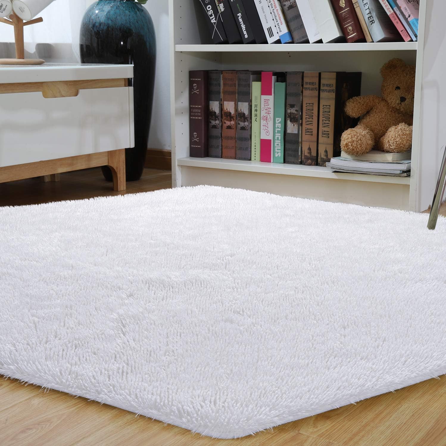 junovo Ultra Soft Rug for Nursery Children Room Baby Room Home Decor Dormitory Hexagon Carpet for Playhouse Princess Tent Kids Play Castle, Diameter 4.6 ft, White