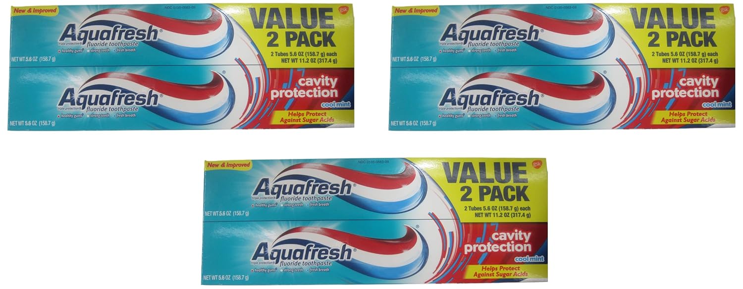 Aquafresh Cavity Protection Flouride Toothpaste, 2 Pack, Cool Mint, 5.6 oz