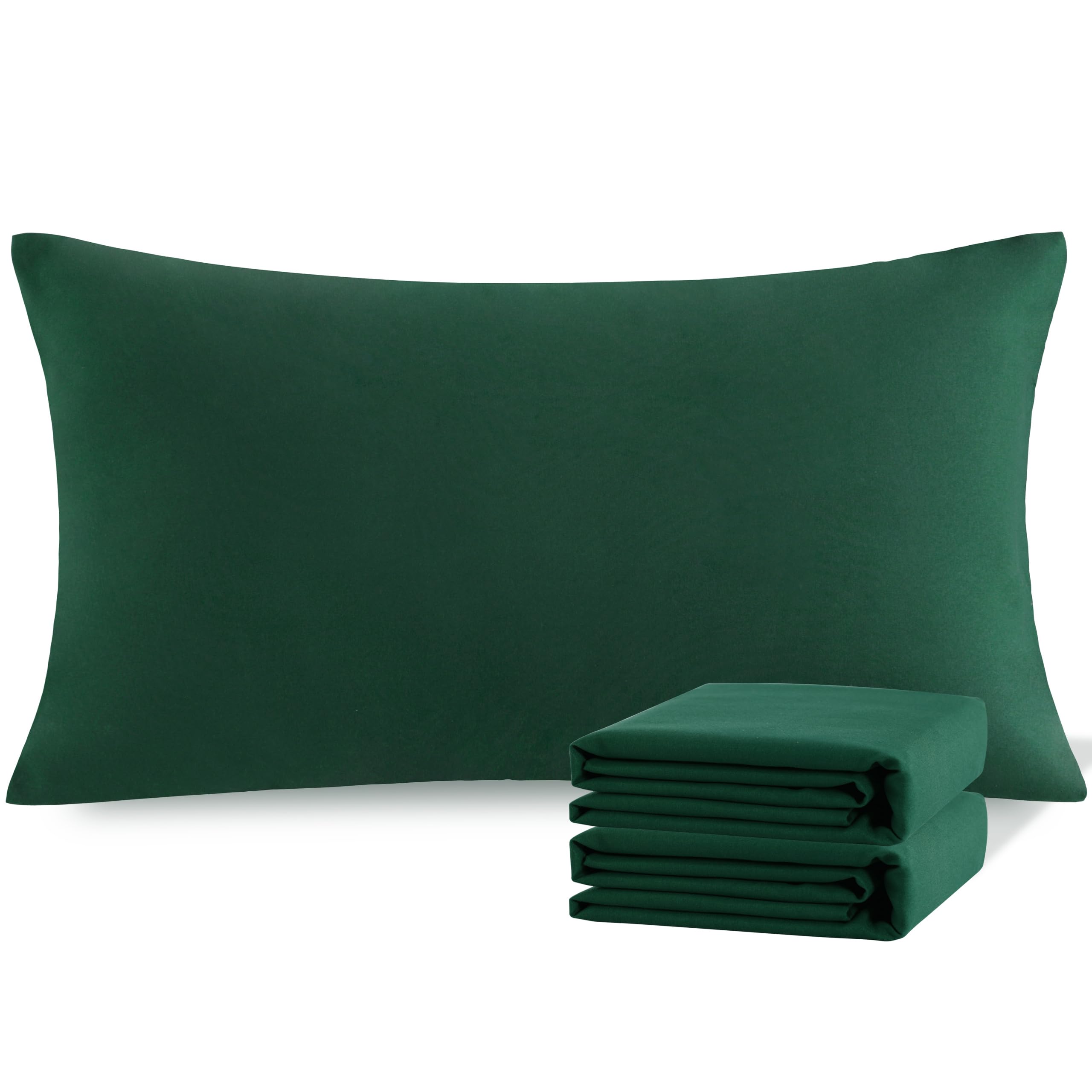 NTBAY King Pillowcase Set - 2 Pack Brushed Microfiber 20x40 Pillowcases - Soft, Wrinkle-Free, Fade-Resistant, Stain-Resistant, Dark Green Pillowcases with Envelope Closure - 20x40 Inches, Dark Green
