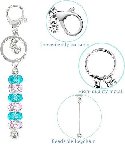 Miniatura 2 de 8 llaveros con cuentas, llavero con cuentas en blanco, llavero de cuentas de metal para manualidades, suministros de oficina de regalo