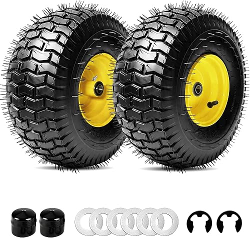 2PCS 15x6.00-6 Tubeless 4 Ply Lawn Mower Front Tire and Wheel Assembly，Replacement for Craftsman® John Deere Cub Cadet Riding Mowers Garden Lawn Tractors, 570lbs Capacity, 3" Offset Hub,3/4" Bearing