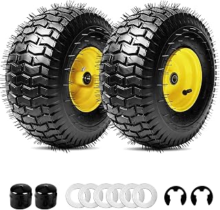 2PCS 15x6.00-6 Tubeless 4 Ply Lawn Mower Front Tire and Wheel Assembly，Replacement
