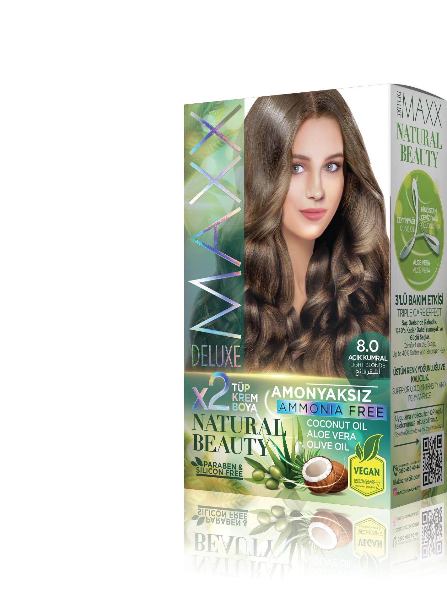 Maxx Deluxe Natural Beauty Amonyaksız Set Saç Boyası 8.0 Açık Kumral