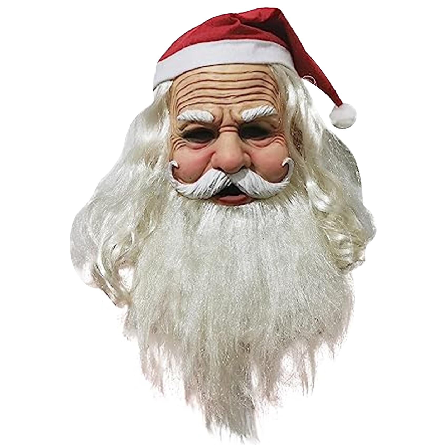 Gcroet Santa Claus Mask with Hat - Realistic Full Beard Wrinkled Latex Simulation Christmas Mask for Party Cosplay Costume