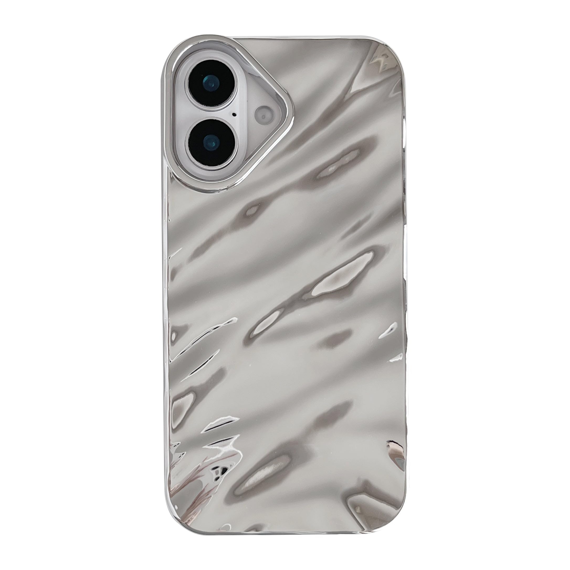 Caseative for iPhone 16 Case,Water Ripple Pattern Curly Wave Shape Soft Phone Case (Silver)