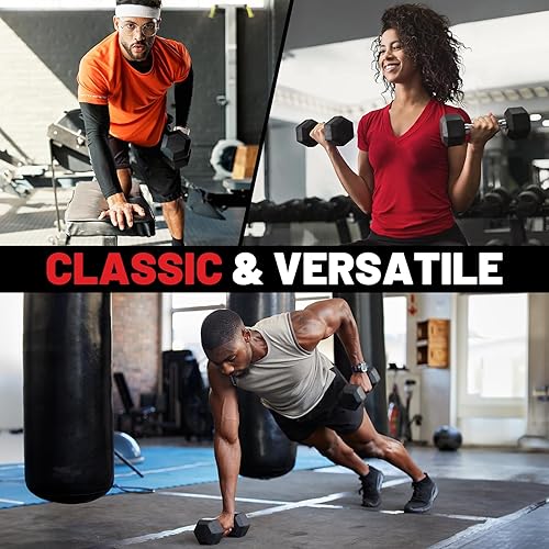 Miniatura 7 de PAPABABE Dumbbell Set, Rubber Encased Home Gym Dumbbells, Weight Dumbbells for Women & Men, Hand Weights for Home Gym & Strength Training