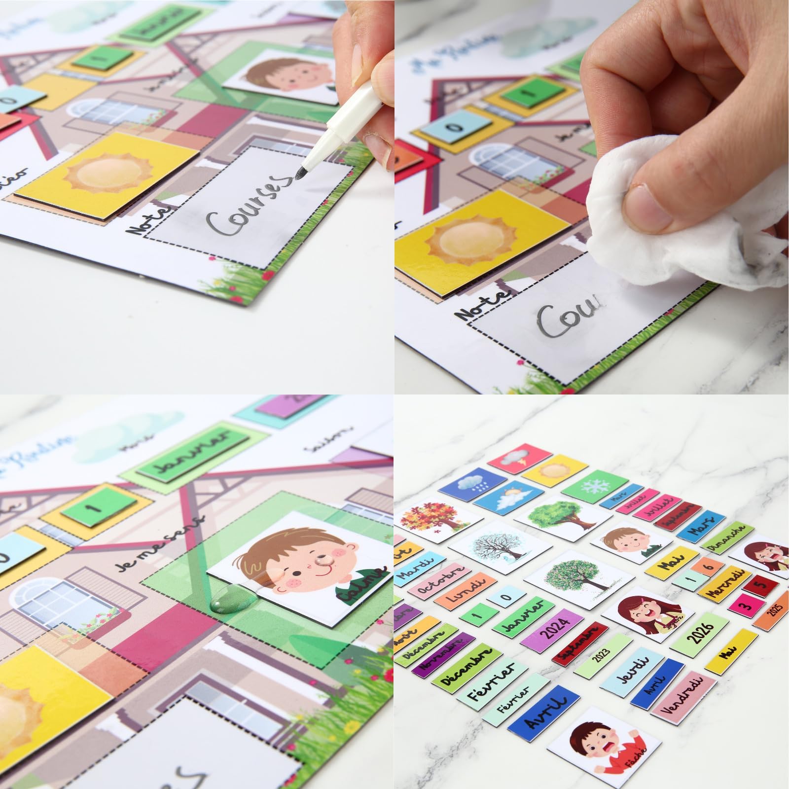 Pittogramma Scuola Materna Calendario Educativo Montessori Bambino 3-8 anni Pianificatore settimanale 114 magneti Settimanale Routine Giornaliere Scrivibile Cancellabile Autonomia Organizzazione