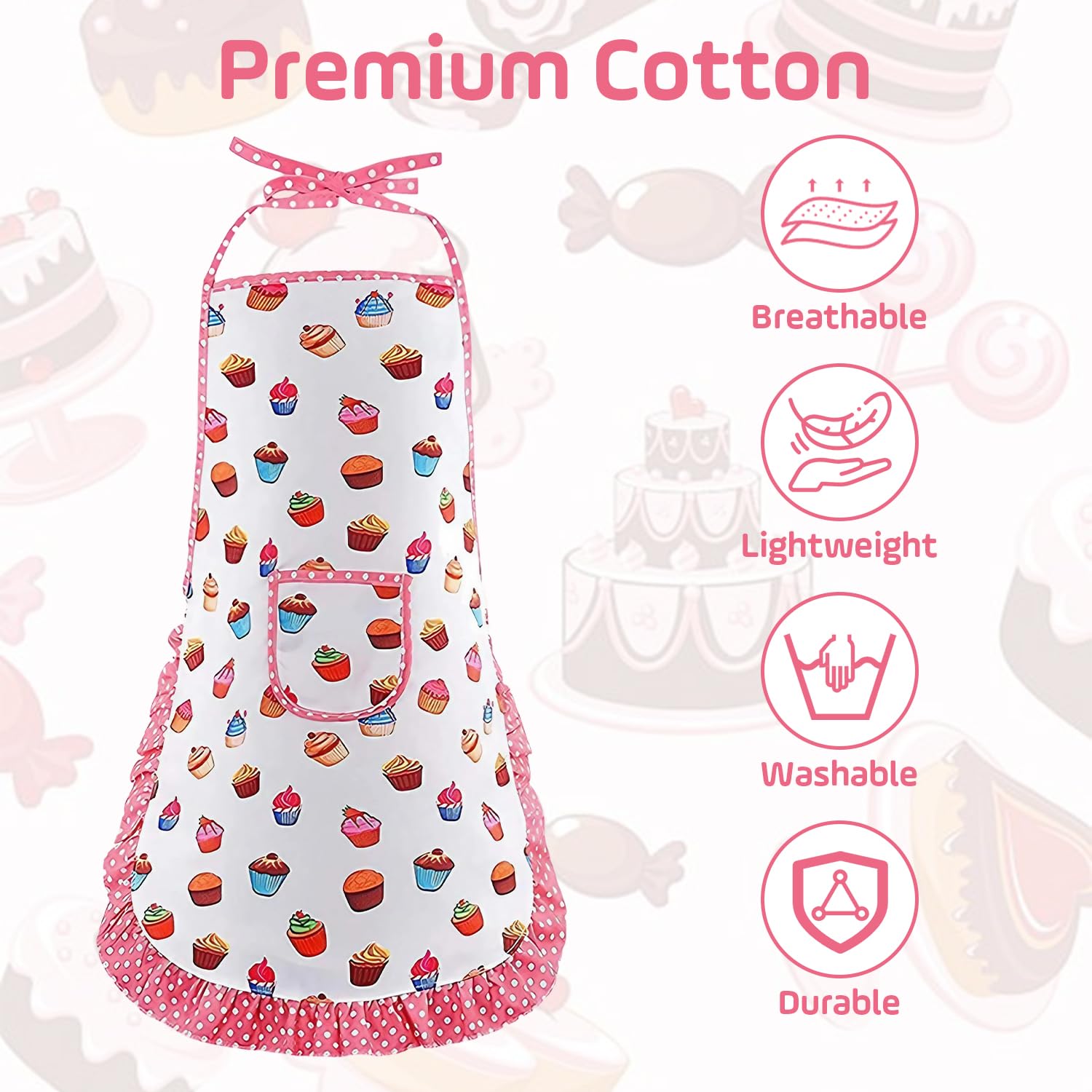 L0famy Kids Aprons, Kids Chef Hat and Apron Set, Toddler Gardening Apron with Pockets - Image 3