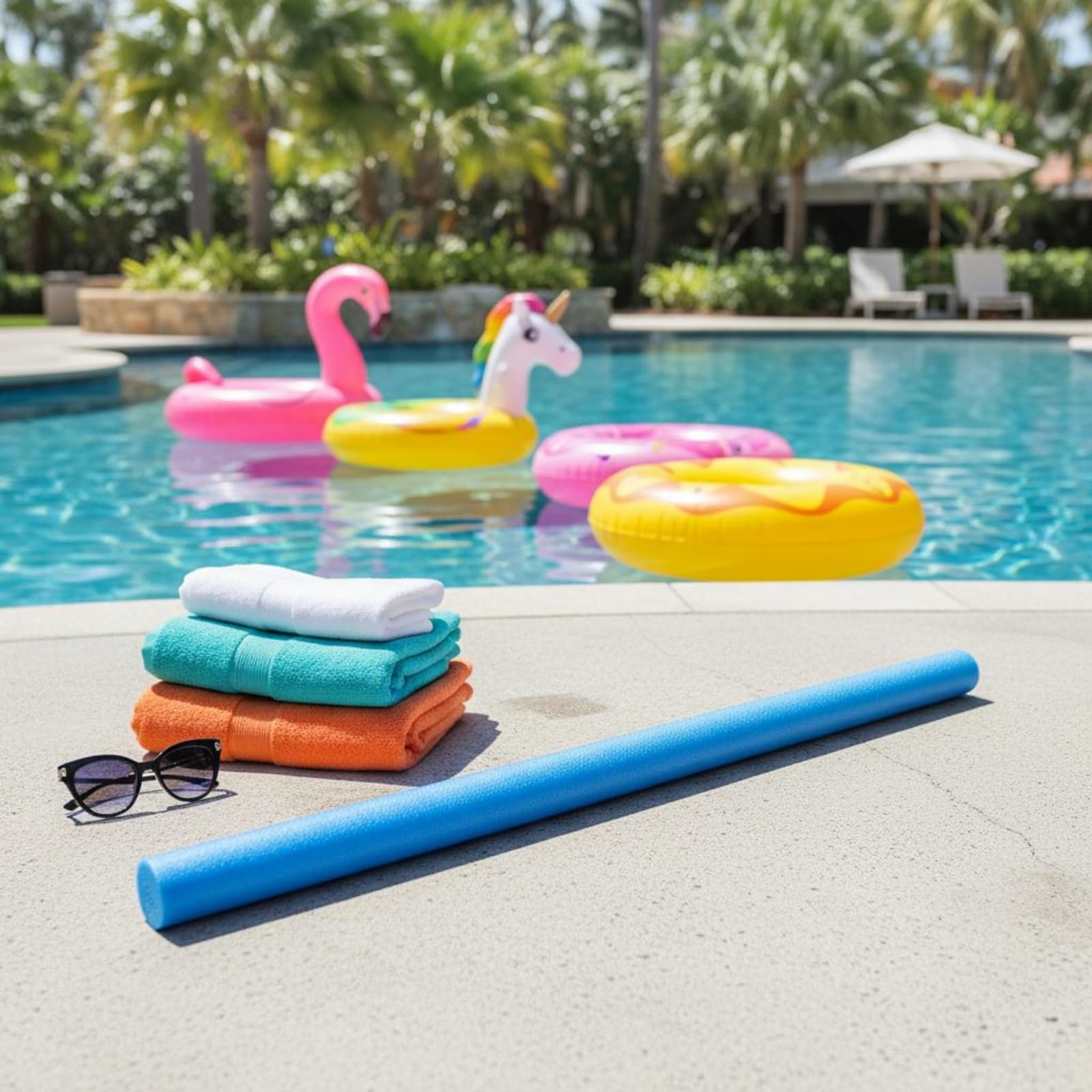 Frite Piscine en Mousse Léger Nouille Piscine Simple Équipement Aquatique pour Activités Aquatiques, Bleu