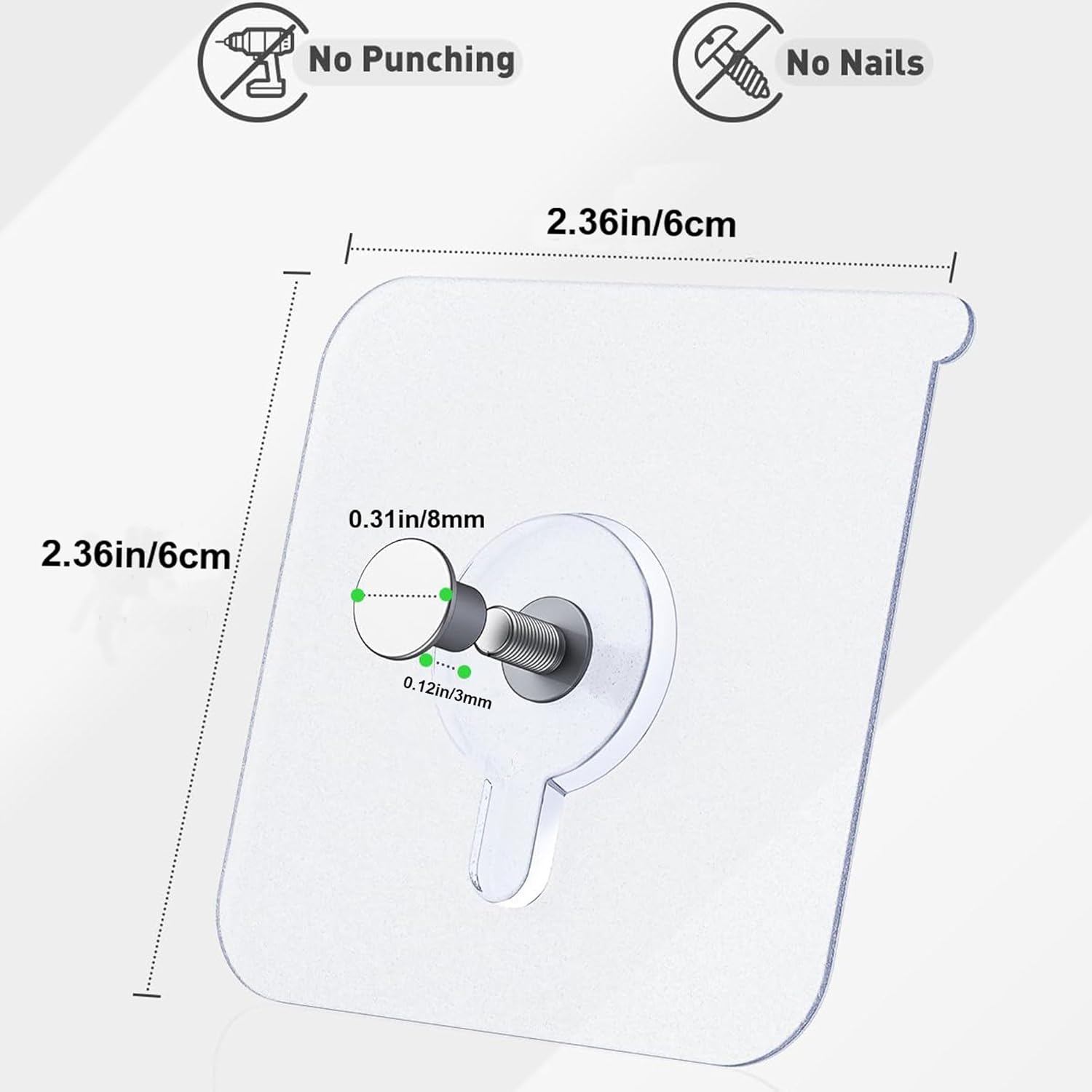 14 Pcs Adhesive Picture Hooks 2.36” Picture Hangers Without Nails Wall Hooks for Hanging Transparent Waterproof Frame Hangers Sticky Hooks for Bathroom Kitchen